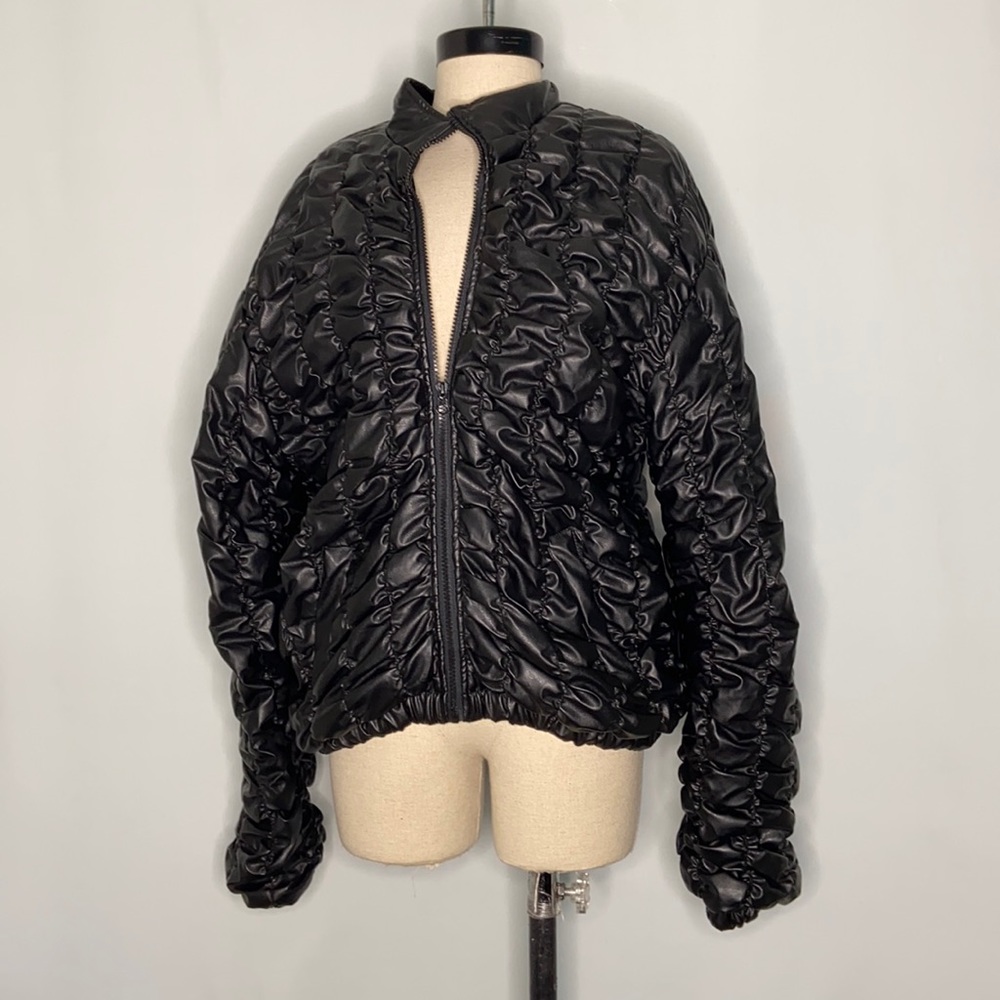 Shebang black faux leather puffer jacket size XL